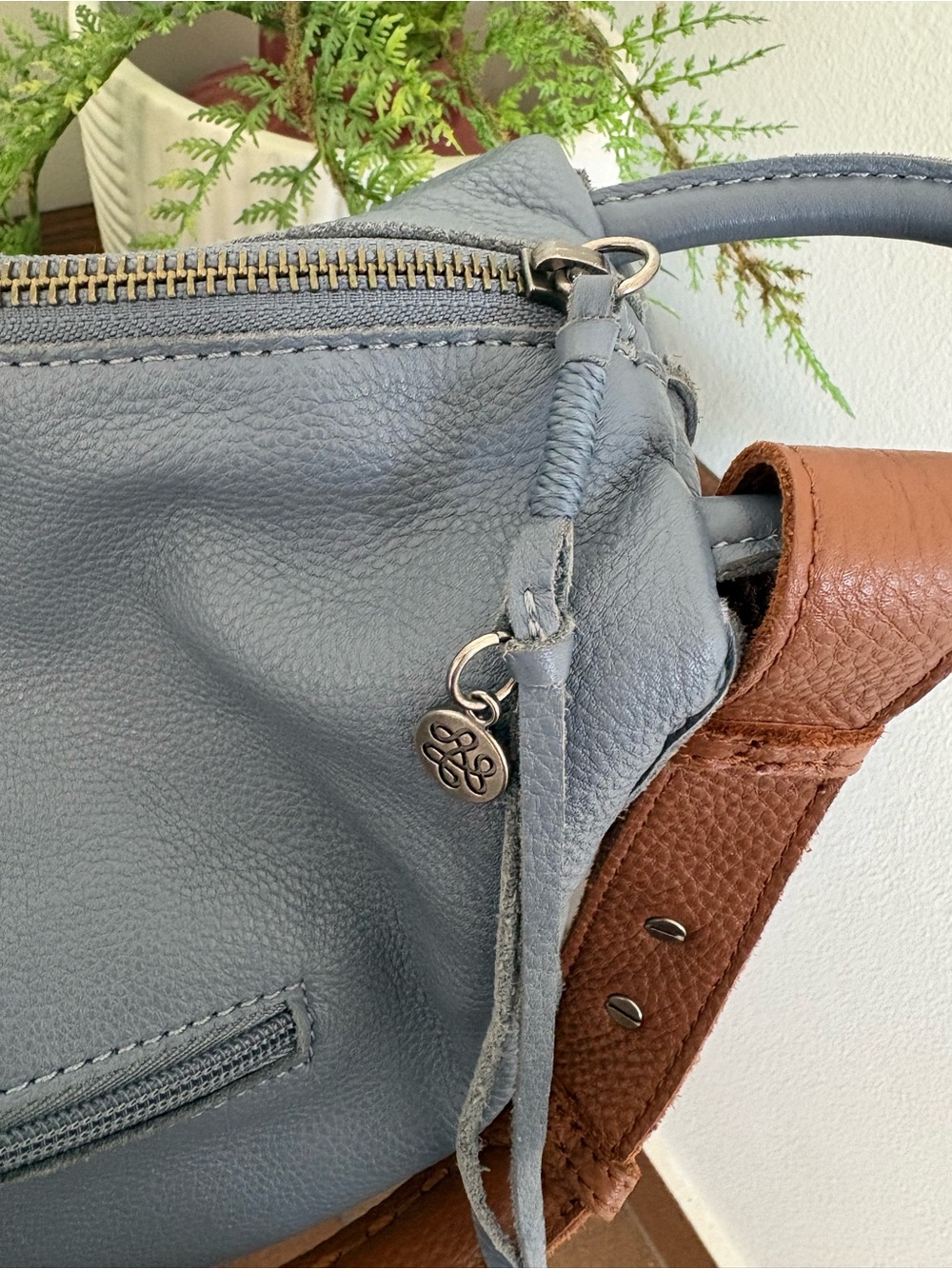 The Sak Los Feliz Hobo Shoulder Bag Maritime Blue with Brown Strap - Picture 4 of 6